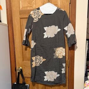 Marimekko Gray and Cream Floral Long Sleeve Dress
